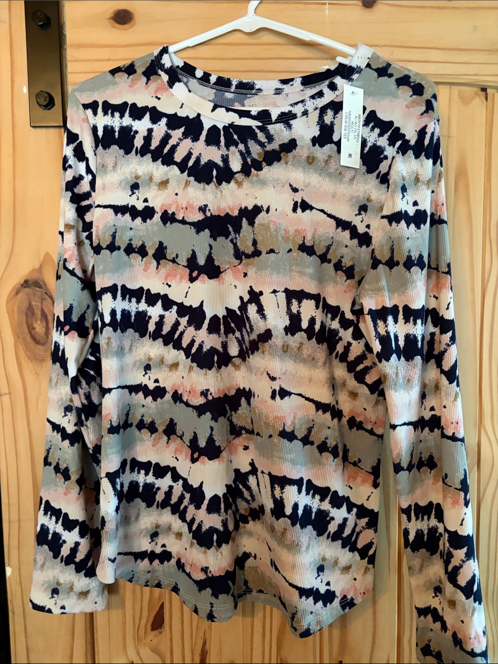 No Boundaries Long Sleeve Abstract Tie-Dye Top in Navy, Blush & Cream
